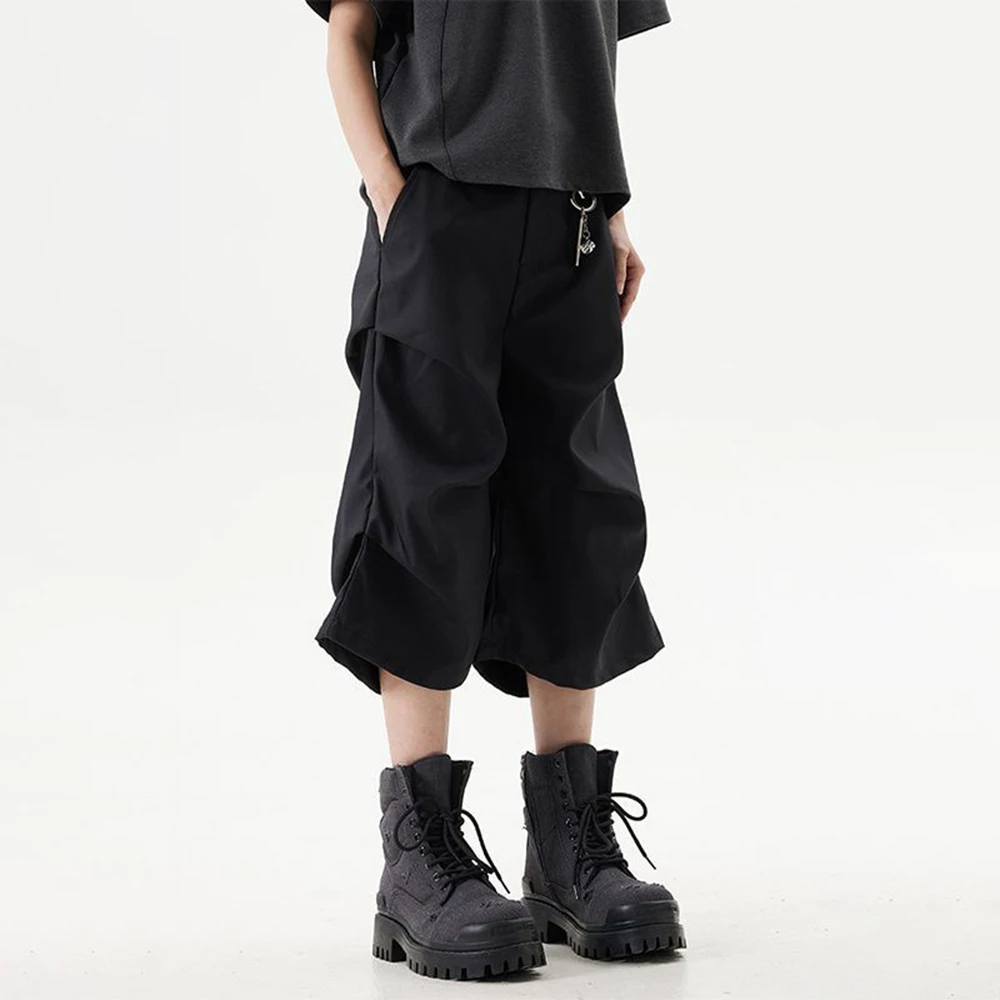 American Street Fashion Pleated Casual Y2k Shorts Unisex 2025 Summer New Niche Loose Wide-Leg Straight-Leg Cropped Pants For Men