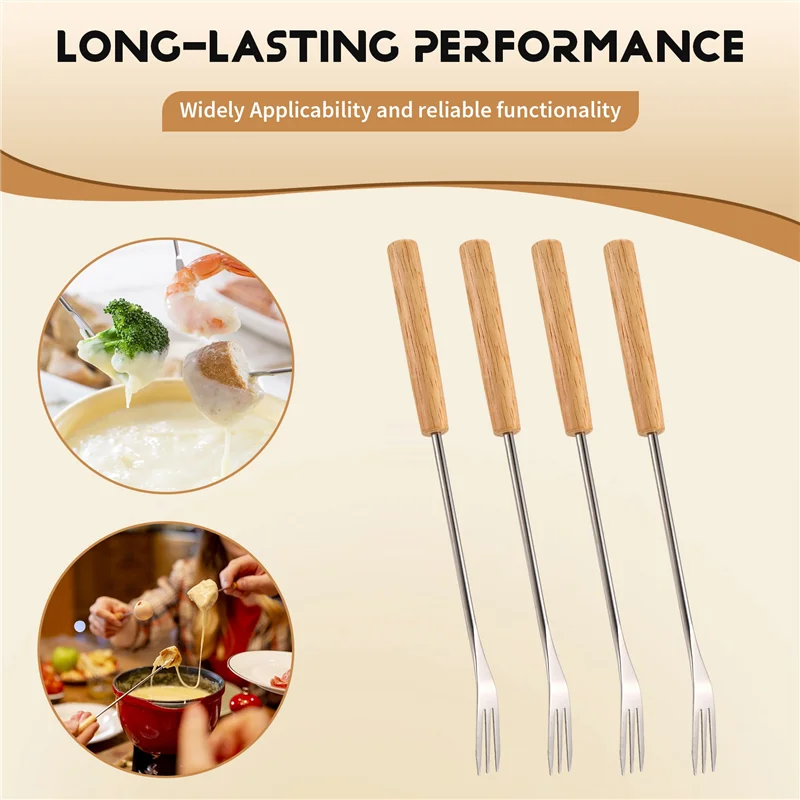 BAAJ-12 Piece Fondue Fork Grilling Set Muddler Reusable Fruit Forks Bbq Fork Dipping Wood + Stainless Steel For Cocktails Set
