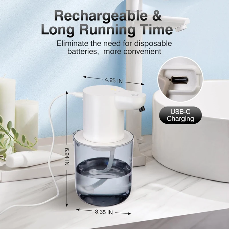 Dispenser automatico di sapone Touchless, Dispenser di sapone per le mani schiumogeno regolabile a 4 livelli, supporto a parete per Dispenser di sapone automatico,