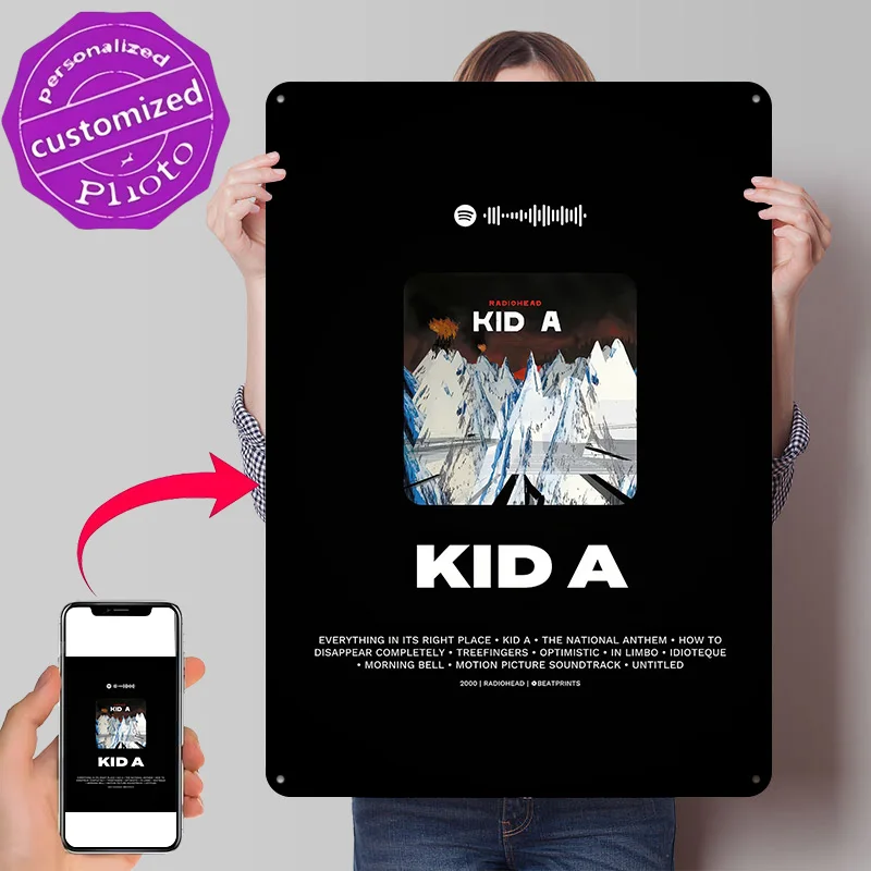 Radiohead - Kid A Album Cover Personalized 3D Textured Metal Poster Wall Art Vintage Tin Signs for Garage Accessories Wand Deko