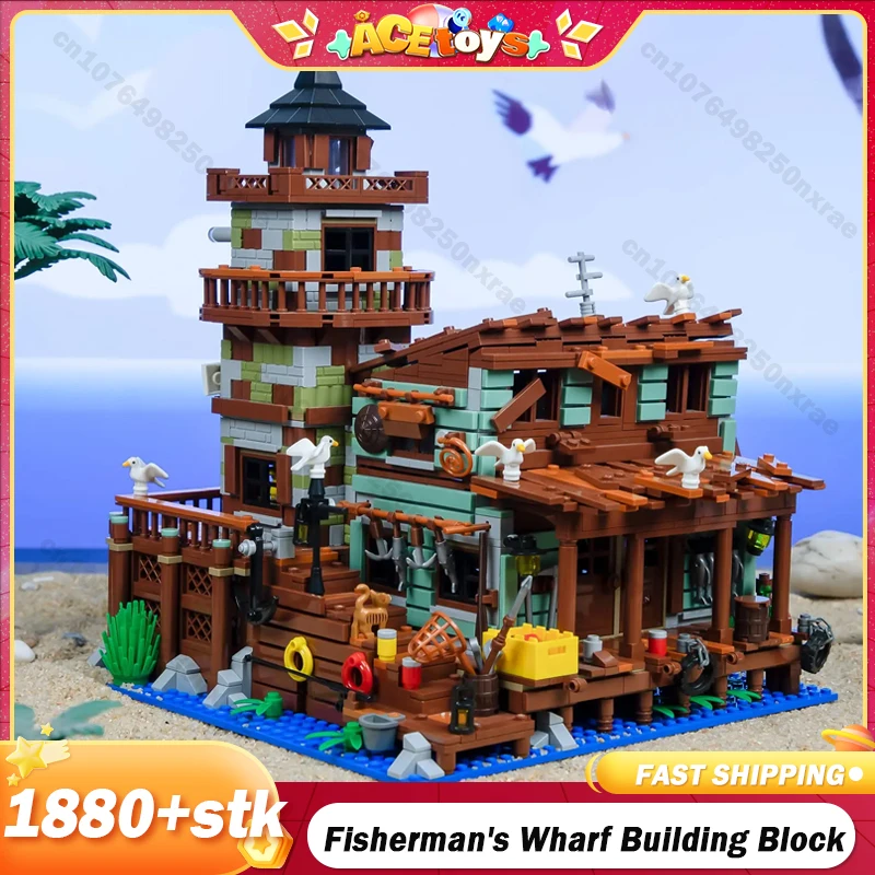 

1880+stk Fisherman's Wharf Building Block Tree House Model Seaside Street View Boat Assembly Bricks Toys Children Christmas Gift