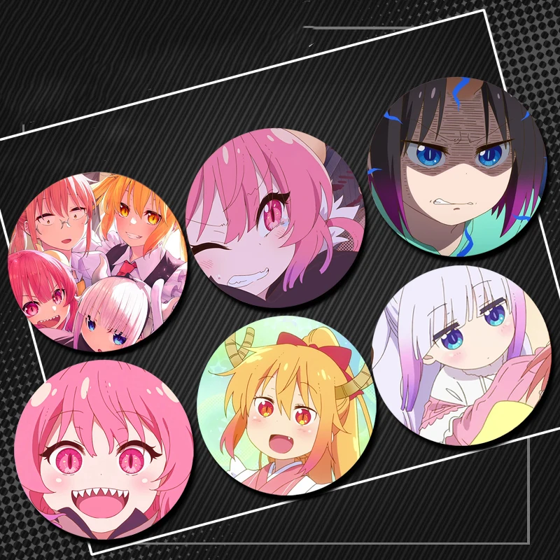 

58mm Anime Miss Kobayashi's Dragon Maid Pins Cartoon Badge Round DIY Creative Brooches for Backpack Jewelry Accessories Gifts