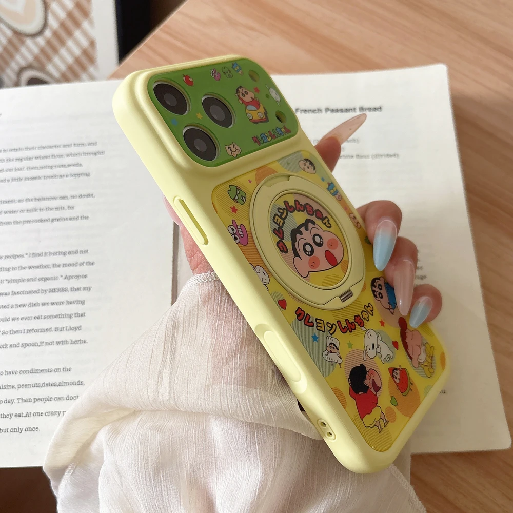 Cute Cartoon Japan Anime Crayon Shin-chan 360°Rotation Stand Phone Case For iPhone 17 16 15 Pro Max Cases With Ring Holder Cover view 4