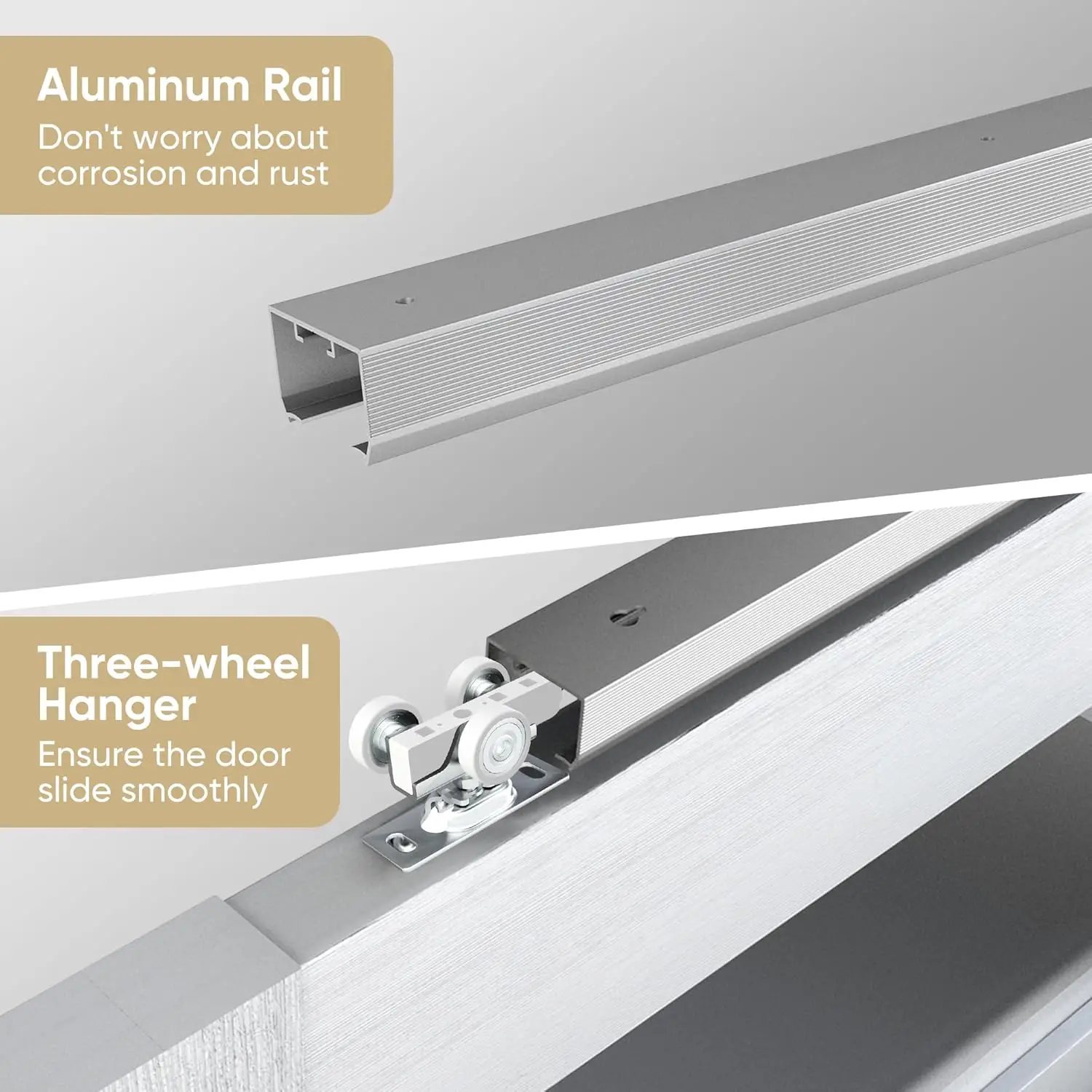 

5FT Pocket Door Kit, Pocket Door Hardware 56.75", Pocket Track with White Rollers, Easy to Install Hardware Kit