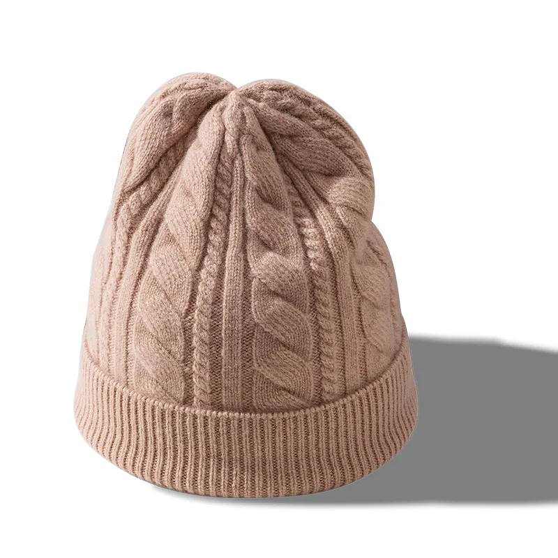 Cable Wool Beanie Unisex Winter Knitted Hat for Women