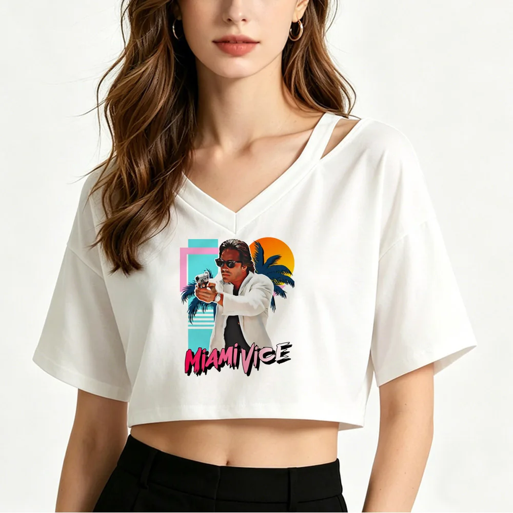 Miami Vice crop top women funny y2k gothic 2000s meme t shirt clearance sales harajuku cheap anime