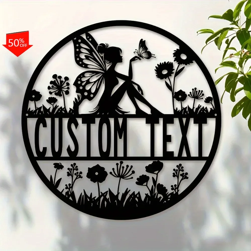 1PC Enchanting Personalized Flower Fairy Wall Sculptures Customized with Family Name House Number Indoor Outdoor Home Deco