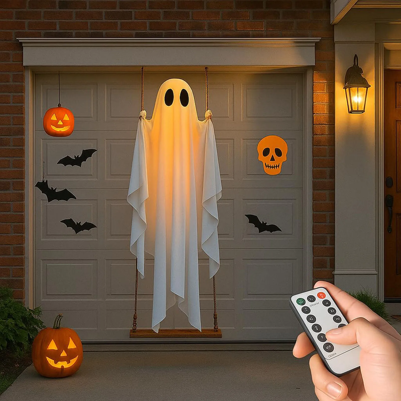 Musical Carpet Halloween Decorations Outdoor Large Hanging Swing With Remote Control String Lights & Upgraded Sheet Scary