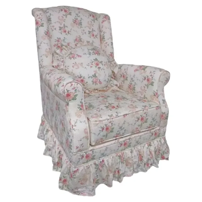 Retro style high backrest casual armchair living room balcony shooting pastoral style floral single sofa French style