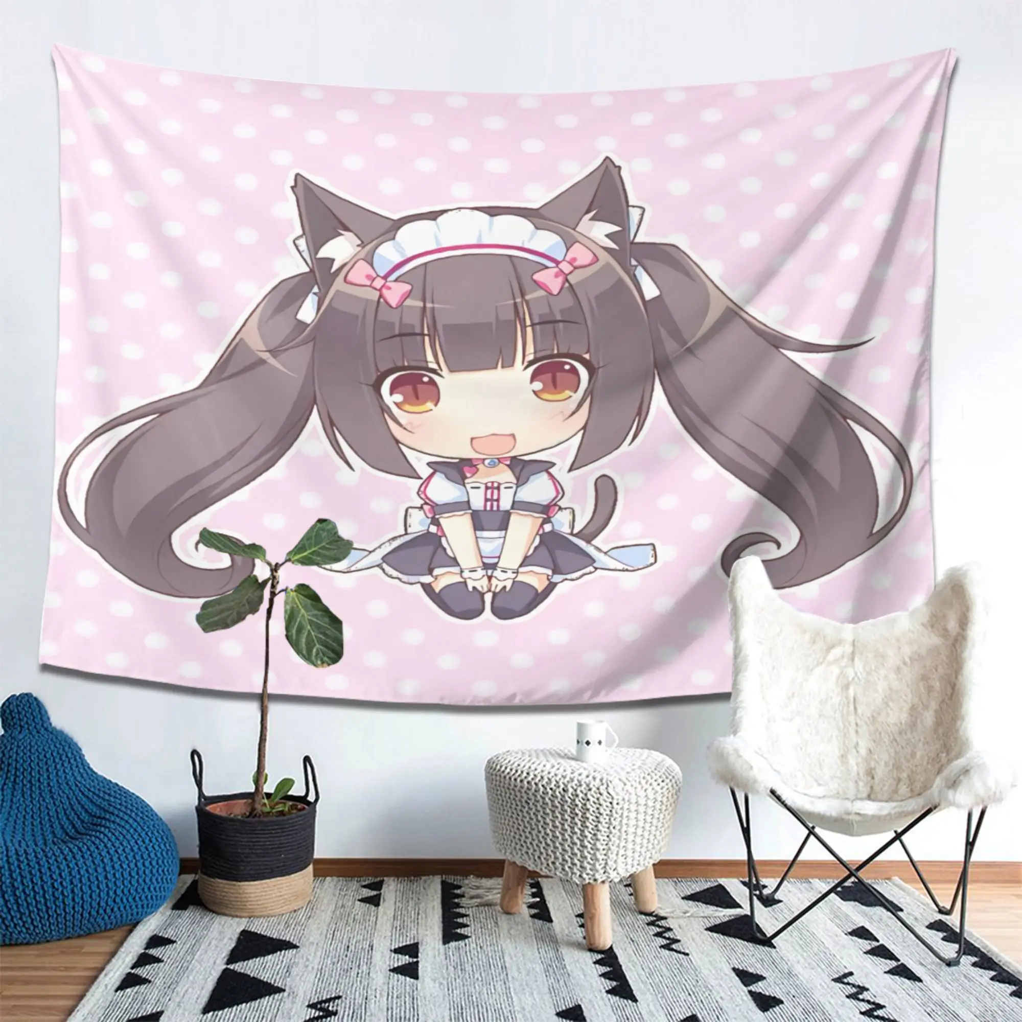 VIKAMA Cat Girl Amusement Park Nekopara Chocolate Chocola Tapestry Japanese Anime Cat Girl Maid Printed Anime Style