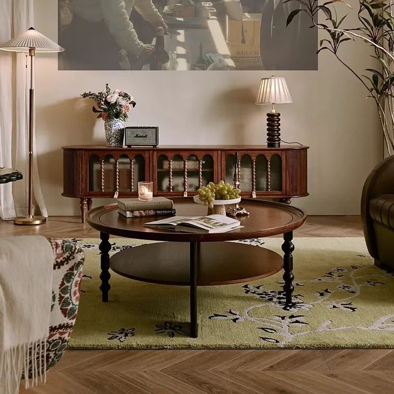 

French retro solid wood living room home multi-functional coffee table