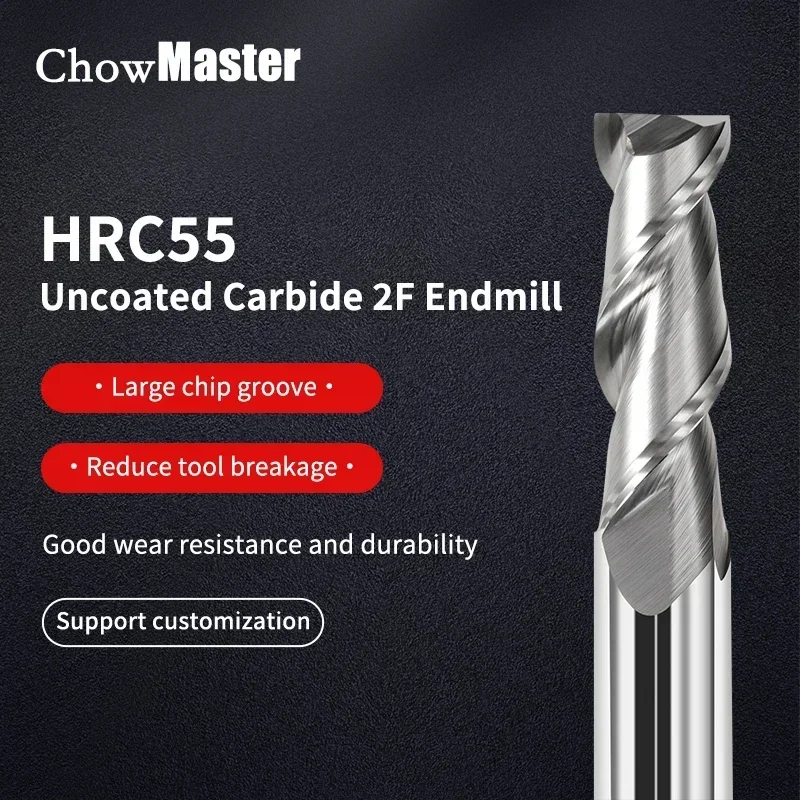 

HRC55 2 Flutes Aluminum Carbide End Mill Flat Uncoated 1-20 mm Tungsten Steel Milling Cutter CNC Tools for Processing Al