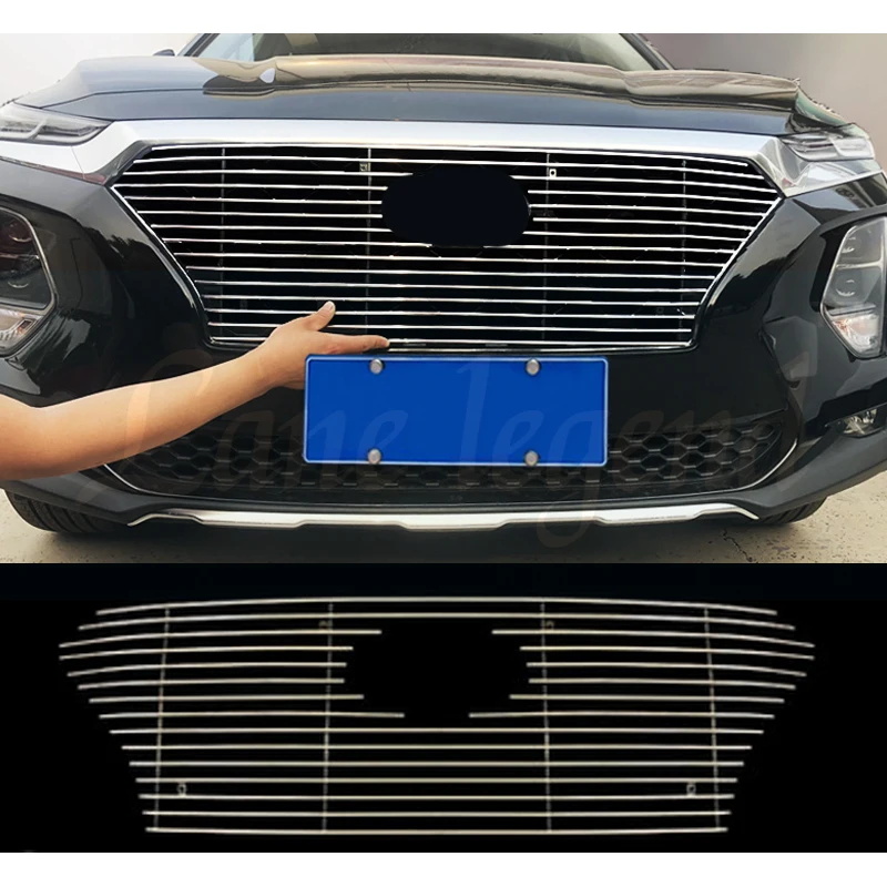 For Hyundai Santa Fe 2019~2020 Stainless Steel Center Racing Mesh Bumper Grills Billet Grille Cover Racing Grill Body Kit Grills