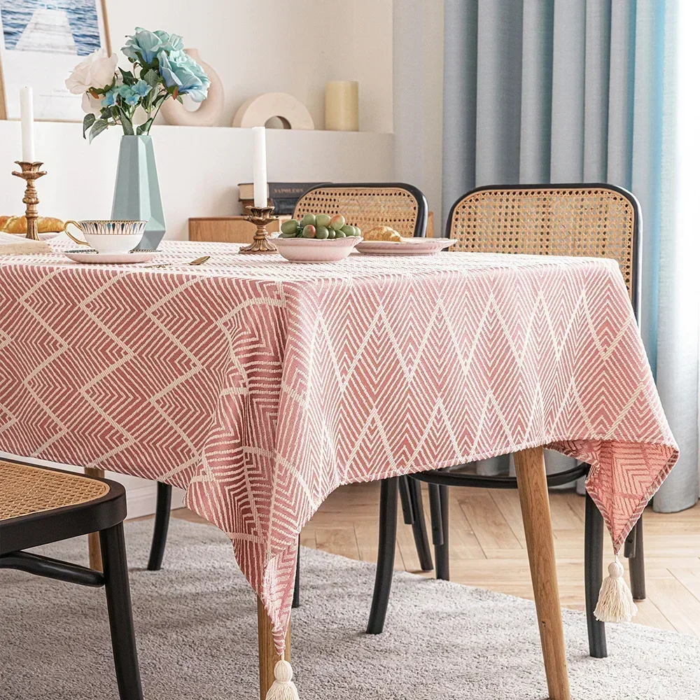 

Three-dimensional jacquard linen Japanese small fresh thickened tassel wavy cotton simple ins table tablecloth golden68