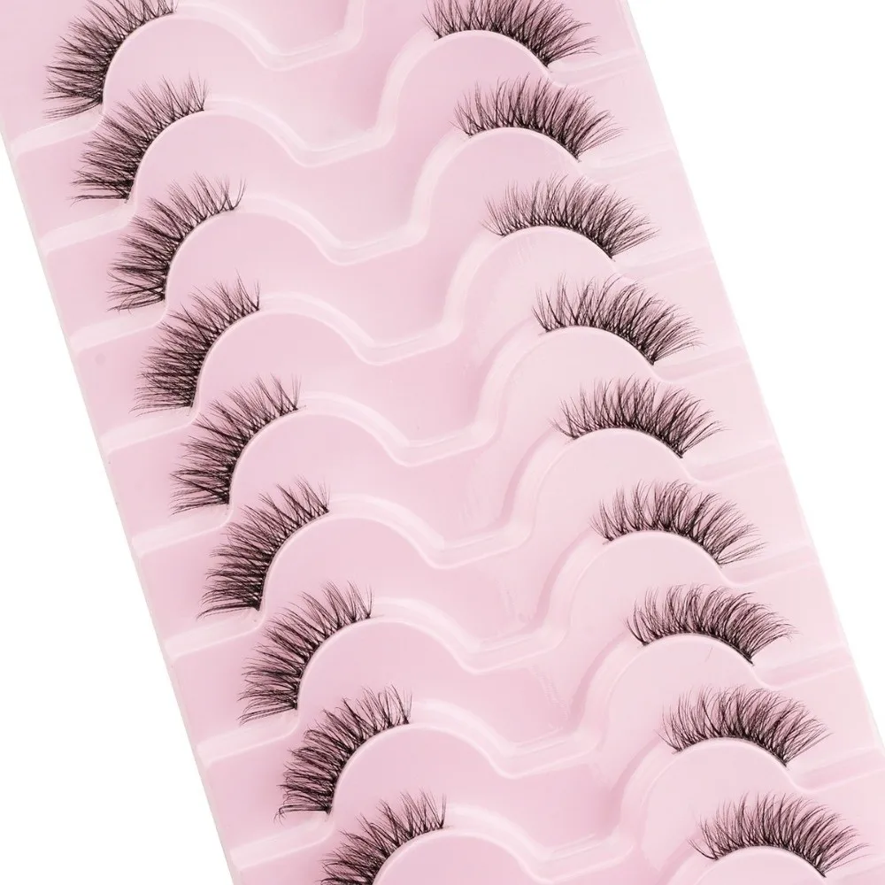 10 Pairs Black Thick Fluffy False Eyelashes Curvature C Easy To Wear DIY Lashes Extension 7-10MM Eye Makeup Dense Fake Eyelashes