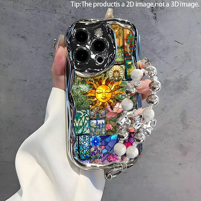 Coque de téléphone plaquée irrégulière 2D à motif floral avec bracelet pour iPhone 17/16/15/14/13/12/11/PLUS/PROMAX – Cadeau tendance pour amis