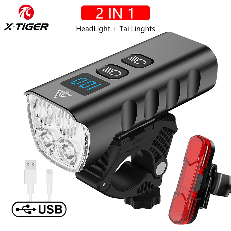 X-TIGER Fiets Voorlicht 6400ma Oplaadbare Fiets Licht 2400lm Fietsen Koplamp Led Zaklamp Mtb Fiets Lamp