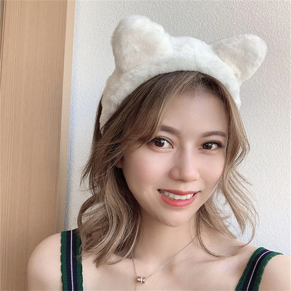 Cute Hairbands Cat Ears Coral Fleece Soft Headband SPA Bath Shower Make Up Wash Face Headband Headdress Girls Hair Accessories