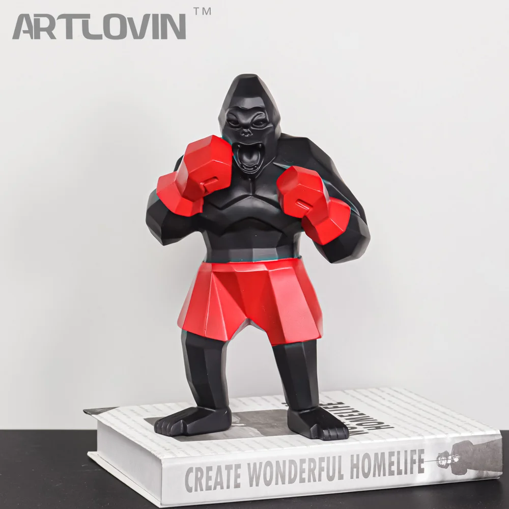 Creative Boxing King Kong Sculptures Fashion Gorilla Animal Character Figurines Orangutan 25cm Home Living Room Decoration Gifts