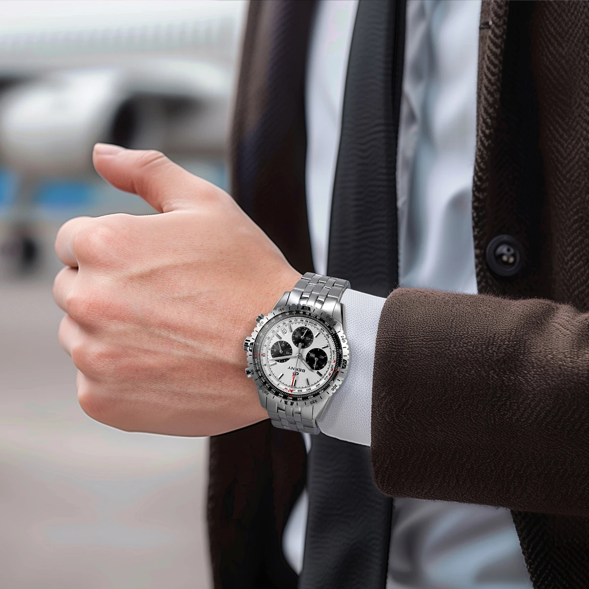BERNY Aviation Herrenuhren Quarz Chronograph Uhr Datum Saphir Super Leuchtend Luxusmarke Dress Herren Armbanduhr – Detail 16