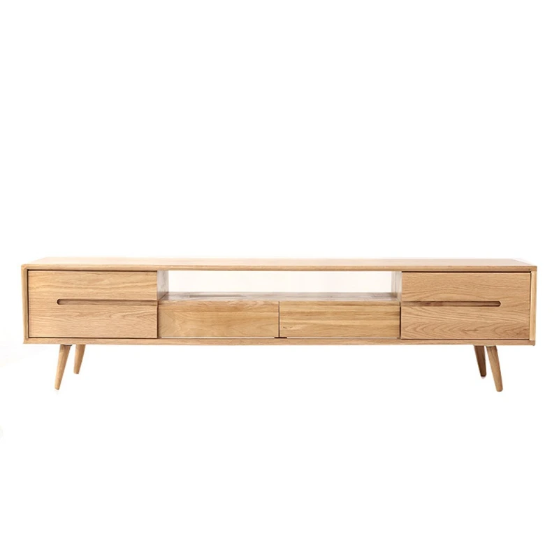 

Nordic solid wood TV cabinet, simple modern sliding door red oak audio-visual cabinet, small apartment