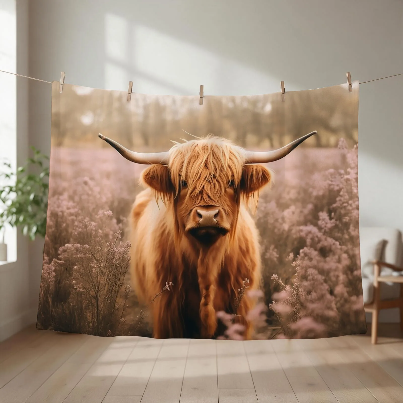 Rustic Boho Highland Cow Tote Bag by NoarusRainbowLand - Cute Country Style Throw Blanket