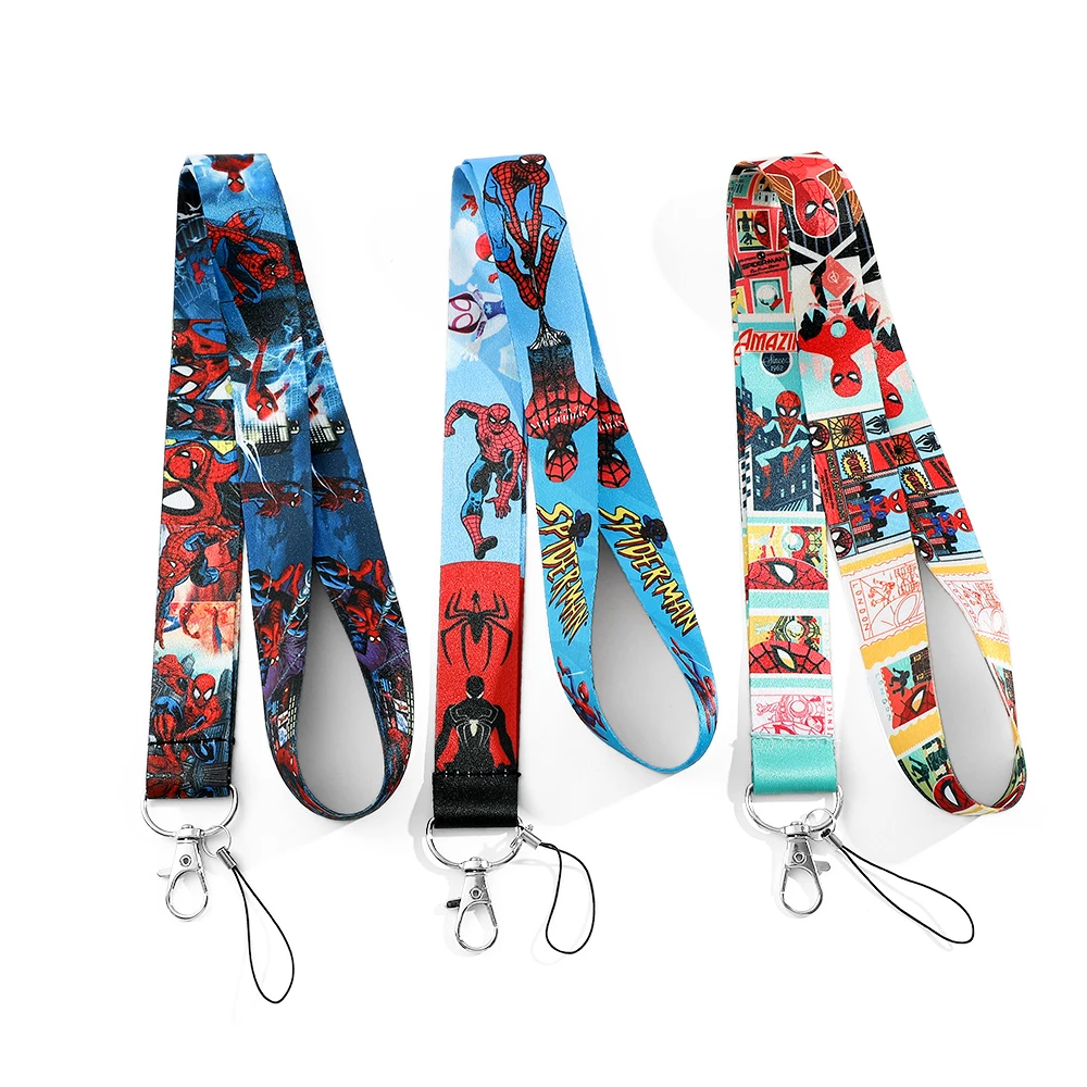 Disney Marvel Spiderman Neck Phone Strap Lanyard Keychain for Wallet Charm Cartoon Lariat Student Chain Anti-lost Decoration