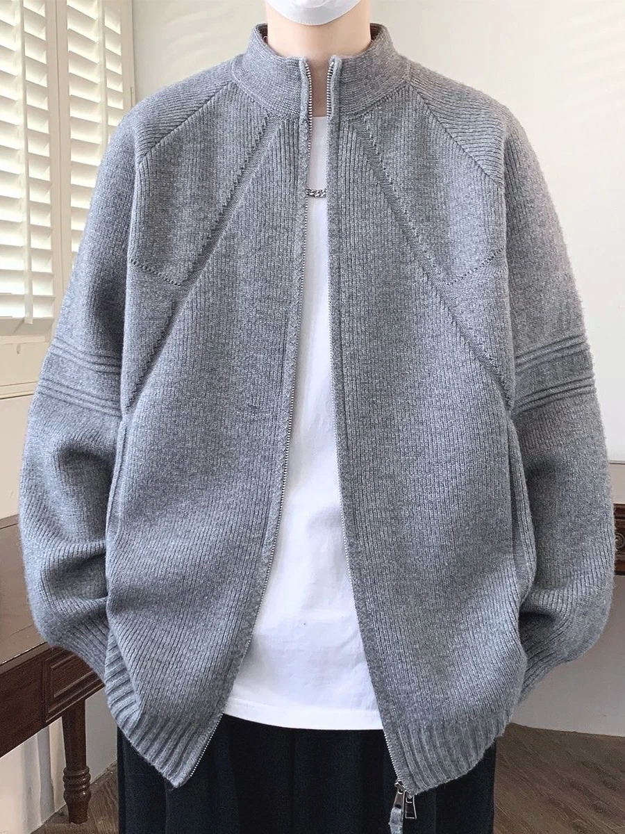 

Oversize American High Street Knitted Cardigan Jaet Pure Color Lazy Hong Kong Sle Leisure Polyester Fabric Long Sve Coat