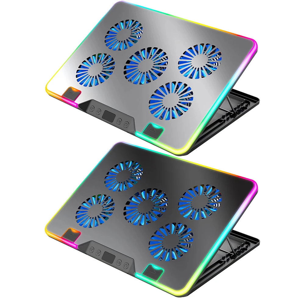 Laptop Cooling Pad with 5 Quiet Fans Laptop Cooler Height Adjustable Laptop Cooling Stand 2 USB Ports for 11-17.3 Inch Laptops