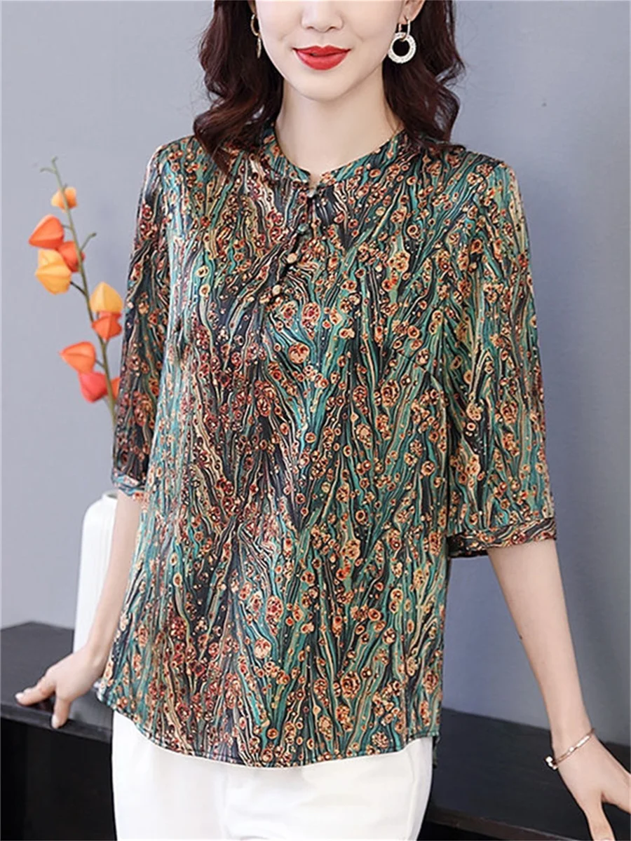 

6XL Women Spring Summer Blouses Shirts Lady Fashion Casual Short Sleeve O-Neck Collar Retro Flower Printing Blusas Tops TT2123