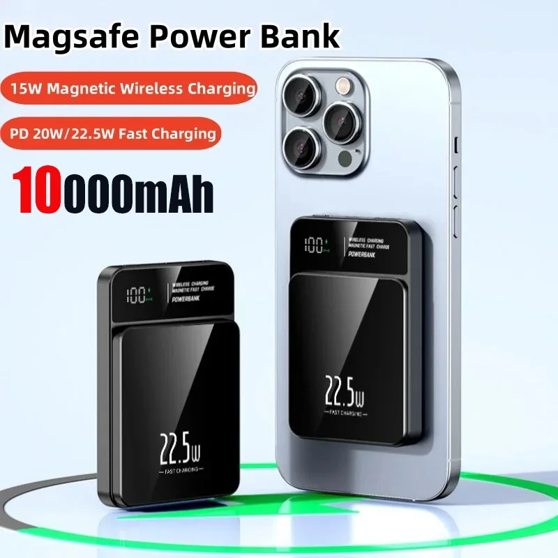 

10000mAh Portable Compact Magnetic Charging Treasure Support 22.5W Two-Way Fast Charging For Iphone Xiaomi Samsung Huawei