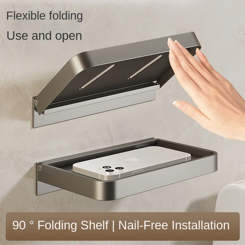 

Foldable bathroom shelf-free perforation-free thickened washstand wall-mounted toilet wall storage shelf