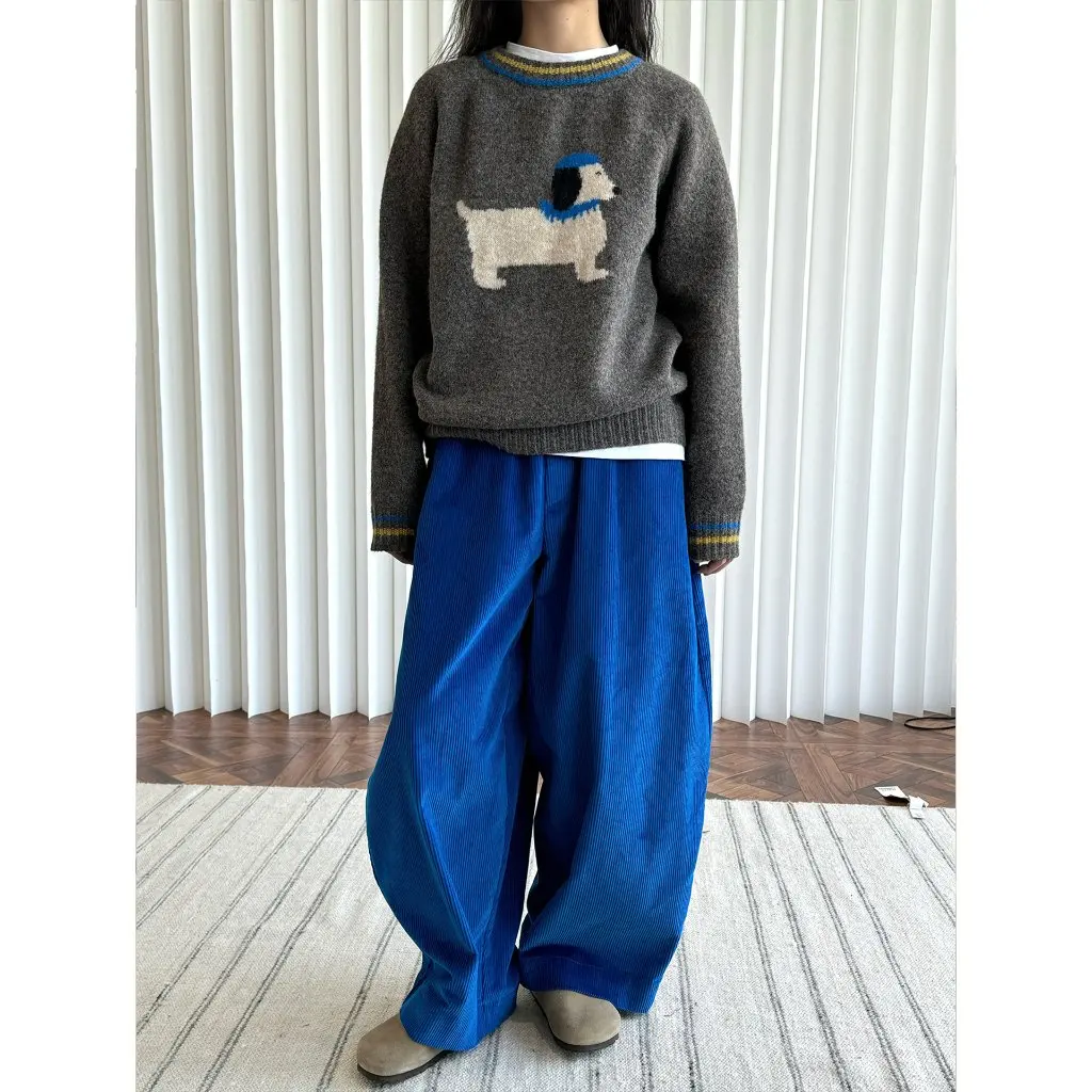 LOFU-suéter de lana de estilo coreano para mujer, Top holgado suave y cómodo con patrón de cachorro reductor de edad para invierno