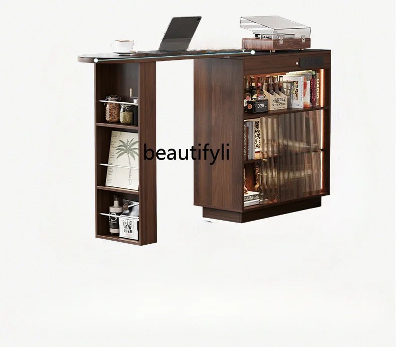 Retractable Solid Wood Bar Counter Home Living Room Partition New Chinese Retro Style Kitchen Island Locker Bar Counter