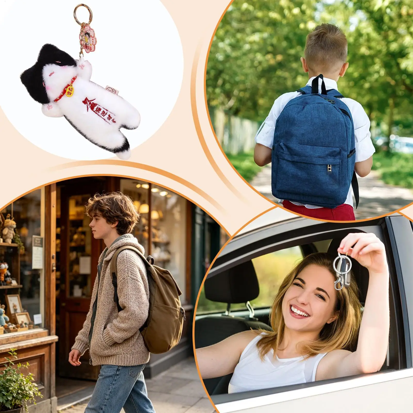 Cat Keychain For Backpack Wealth Symbol Bead-Filled Backpack Pendant Plush Stress Reduction Wrist Rest Cute Cat Keychain For