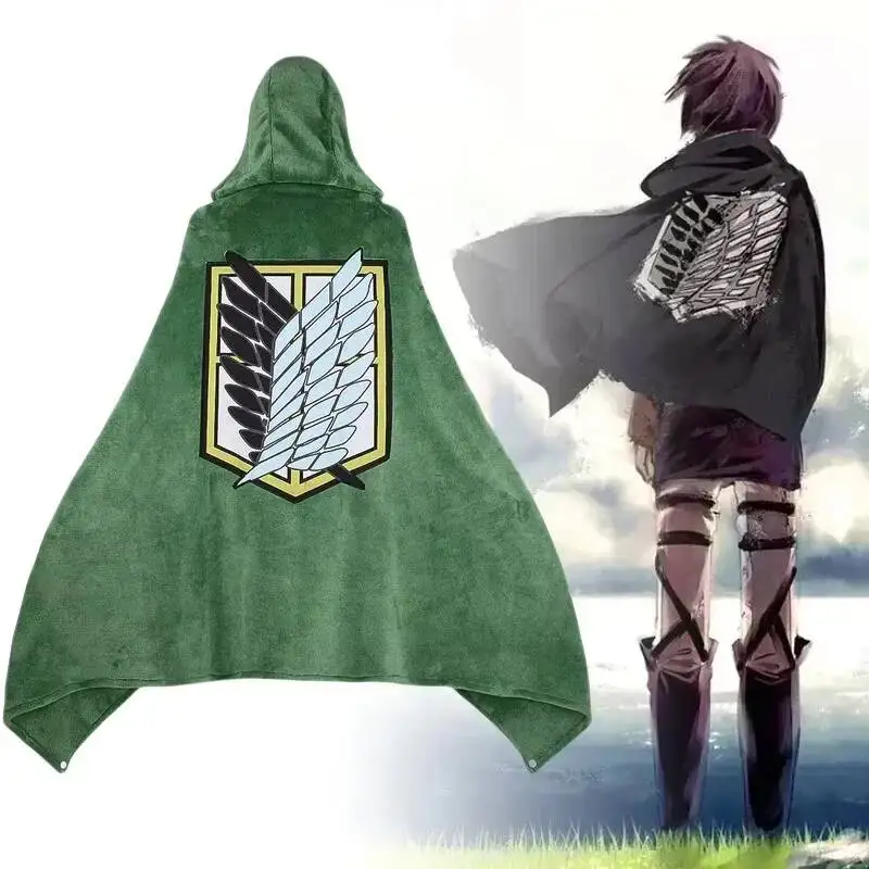 

Attack On Titan Hoodie Anime Shingeki No Kyojin Pajamas Cloak Levi Cosplay Flannel Shawl Blanket Comfy Homewear