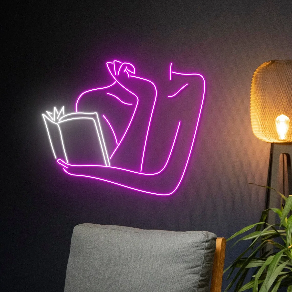 Woman Reads Book Neon Sign Girl Reading Book Led Light Book Lady Neon Light Bookworm Reader Club Room Wall Decor