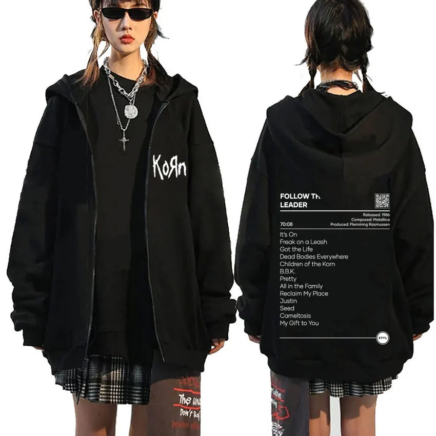 

Rock Band Korn Follow The Leader Zipper Hoodie Men Women Alternative Metal Music Zip Up Jacket Man Fashion Casual Zip Up Hoodies