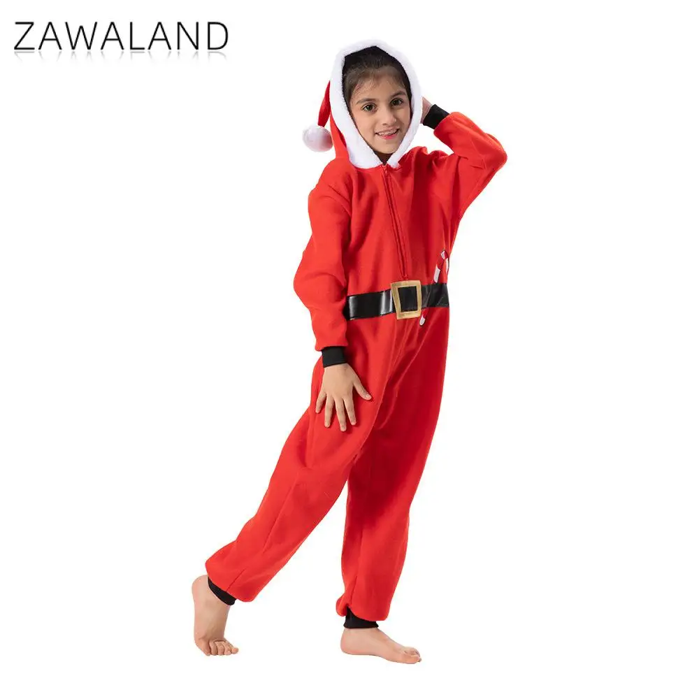 Zawaland Kid Santa Claus Christmas Pyjamas Holiday Party Costume Boys Girls Hooded Jumpsuit Child Red Pajamas Festival Clothes