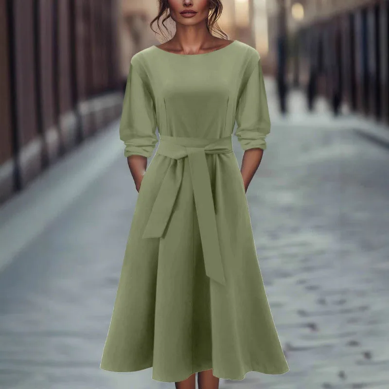 

Базовое платье на шнуровке с длинными рукавами, трапециевидное платье с круглым вырезом, коллекция ранней весны 2026, классический наряд, однотонное платье