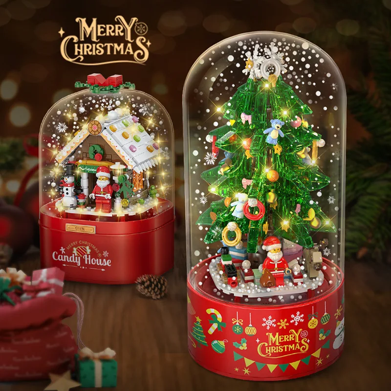 Merry Christmas Music Box Christmas Tree Building Blocks DIY Doll House NewYear Santa Claus Children Gifts Christmas Decoration