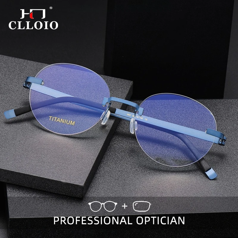 

CLLOIO Classic Vintage Rimless Oval Reading Glasses Screwless Blue Light Blocking Pure Titanium Progressive Prescription Eyewear