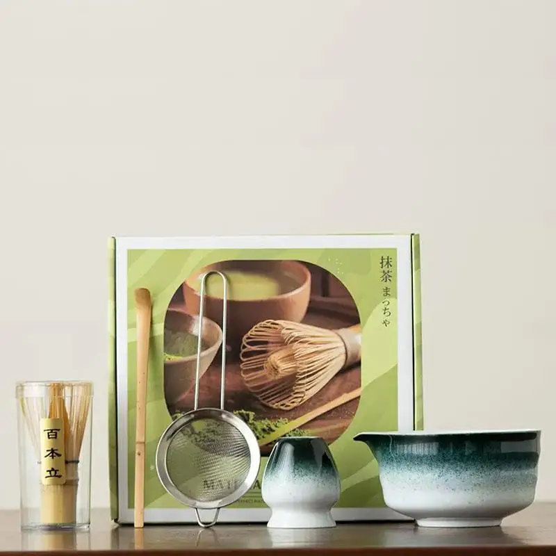 1/2/5-Piece Japanese-Style Matcha Set: Ceramic Matcha Bowl, Bamboo Whisk, Grinding Brush, Whisk Stand, Song Dynasty Tea Set