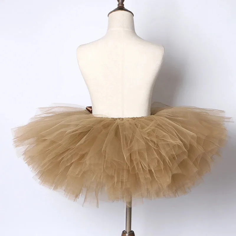 Solido Marrone Caffè Neonate Tutu Gonna Costume Bambini Danza Tutù Soffici Balletto Bubble Gonne Bambini Abito di Sfera per 3M-14 Anni