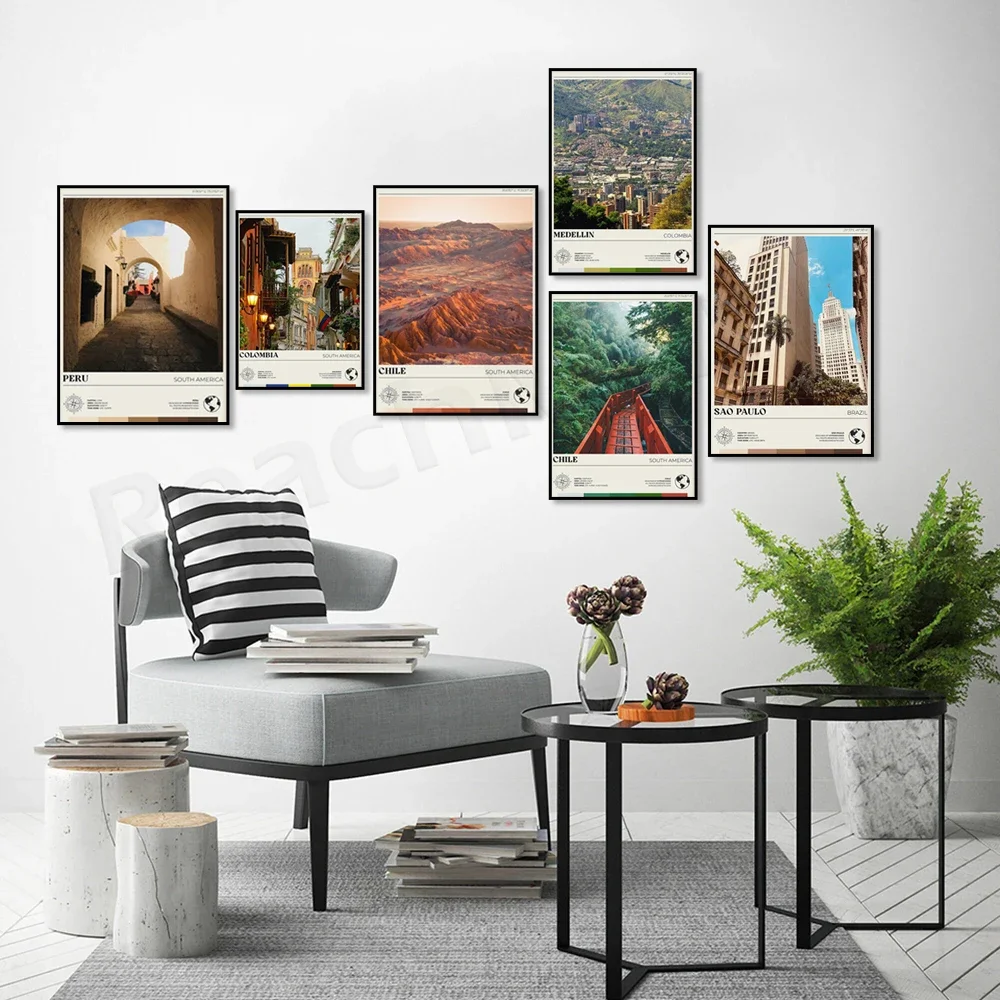 Rio de Janeiro, Caracas, Ecuador, Venezuela, Guyana, Peru, Chile, Medellin, Bogota, Brazil, Lima, South America travel poster ar