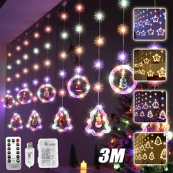 LED Christmas String Lights USB/Battery Powered Santa Claus Star Curtain Fairy Lights Remote Control 8 Modes Xmas Party Decor