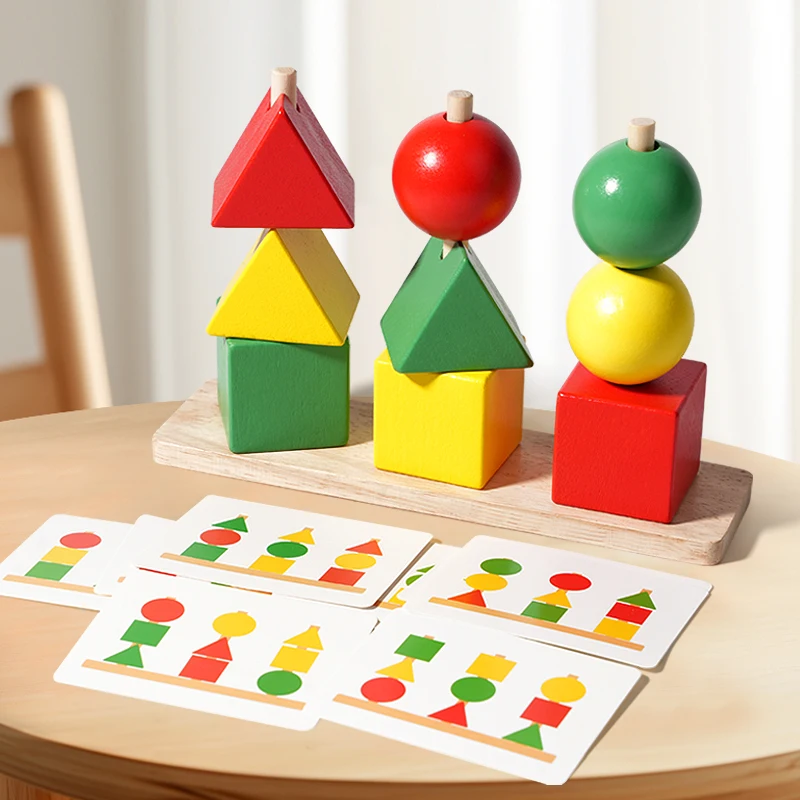 Jouets de tri de couleurs colorées en bois pour enfants, ensembles de colonnes arc-en-ciel en forme de cordage, blocs de construction éducatifs assortis