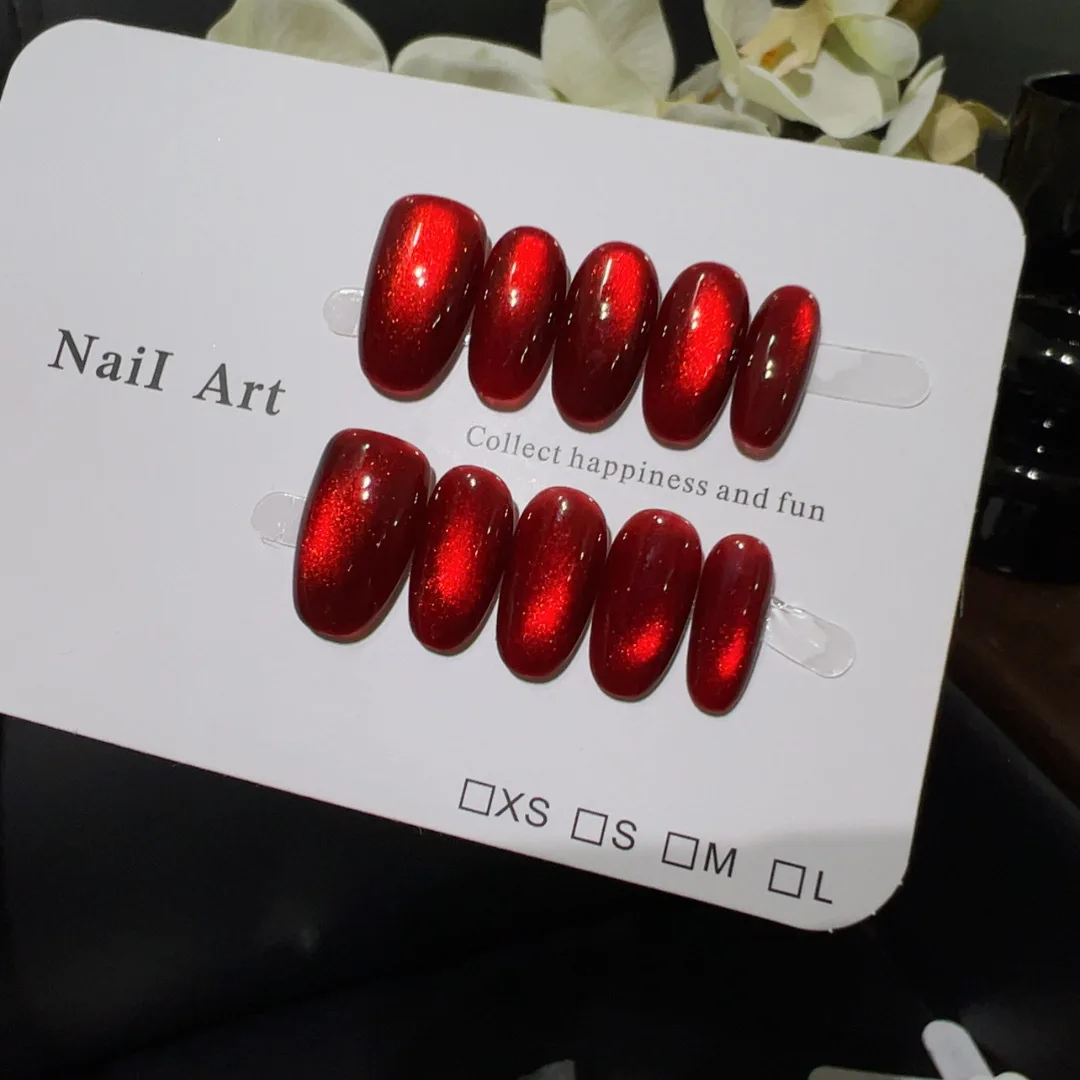 

10Pcs Handmade Nail with Glass Bead Cat's Eye Crystal Stones - Versatile Design Press-On Nail Tips Perfect for Gift to Women