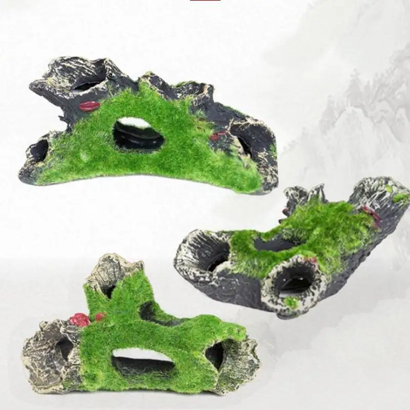 Resin Fish Shrimp Breeding Hiding Cave Simulation Moss Tree Roots Dry Wood Aquarium Fish Tank Decoration Accessory