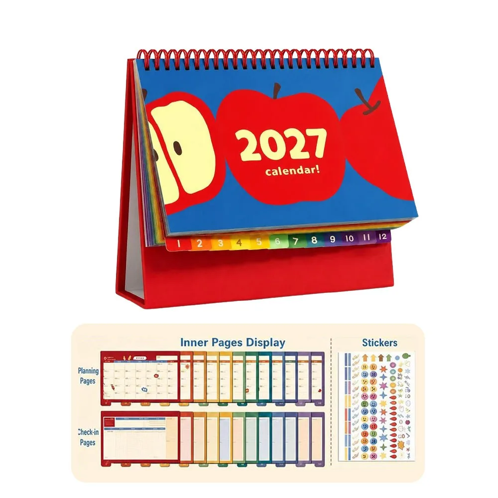 New Paper Monthly Calendar Freestanding Spiral Bound Desk Planner Cartoon Pattern Monthly Layout Planner Calendar Home Office
